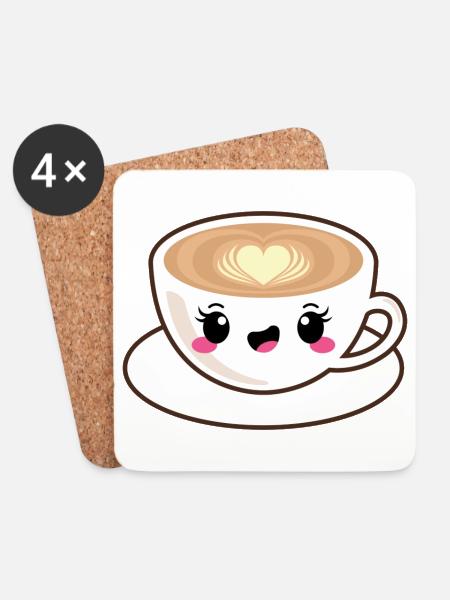 Kawaii cappuccino coffee - Coasters (set of 4) - white