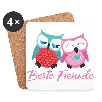 Beste Freunde Eulen rosa - Untersetzer (4er-Set) - Weiß - Vorne