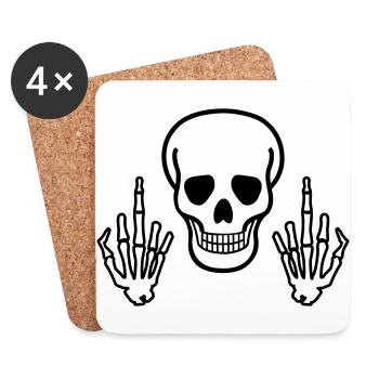 Skull & Middle Finger, 2 coloured - Dessous de verre (lot de 4) - blanc - Devant