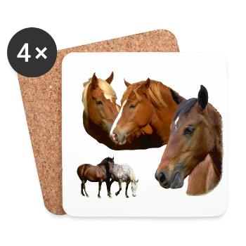 Horses Wild Stallion & Mare Horse and Ponies Head - Coasters (set of 4) - white - Front