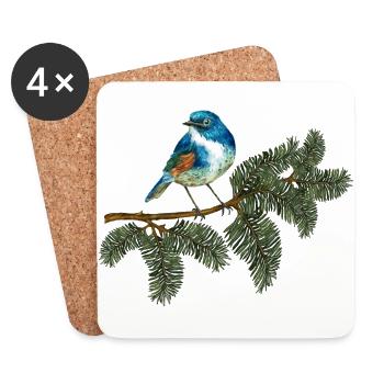Oiseau bleu - Dessous de verre (lot de 4) - blanc - Devant