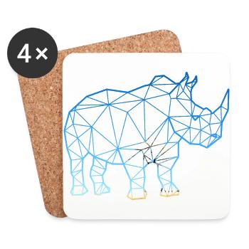 Rhinocéros dans le style polygone - Dessous de verre (lot de 4) - blanc - Devant