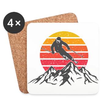 Ski sports d'hiver montagnes soleil - Dessous de verre (lot de 4) - blanc - Devant