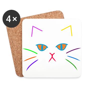 Colorful Cats Face Cat Kitten - Coasters (set of 4) - white - Front