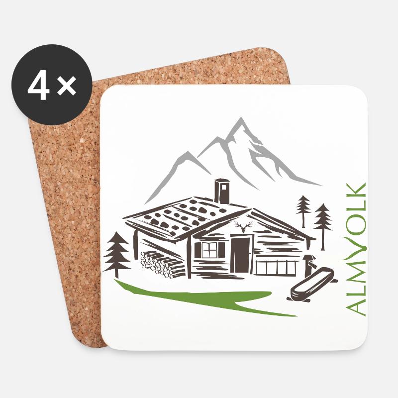 ALMVOLK Almhütte - Untersetzer (4er-Set) - Weiß