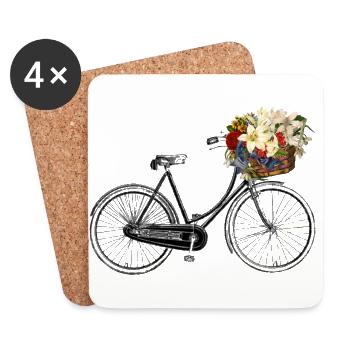 Bicycle with flowers - Coasters (set of 4) - white - Front