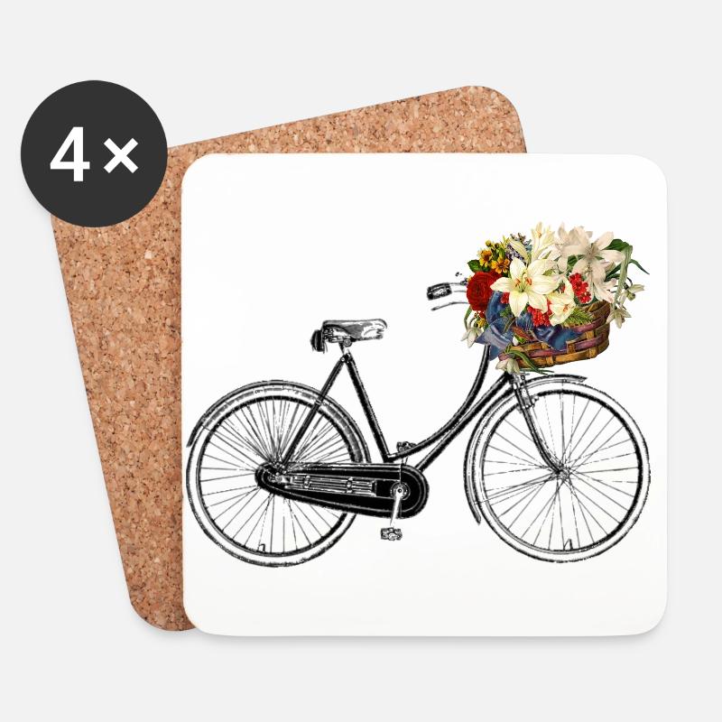 Fahrrad mit Blumen - Untersetzer (4er-Set) - Weiß