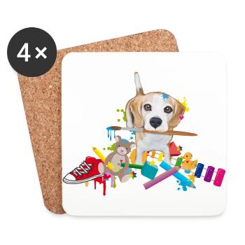 niedlicher Beagle mit Pinsel und Spielzeug - Untersetzer (4er-Set) - Weiß - Vorne