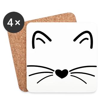 Katzen Geschenk Katzenkopf - Untersetzer (4er-Set) - Weiß - Vorne