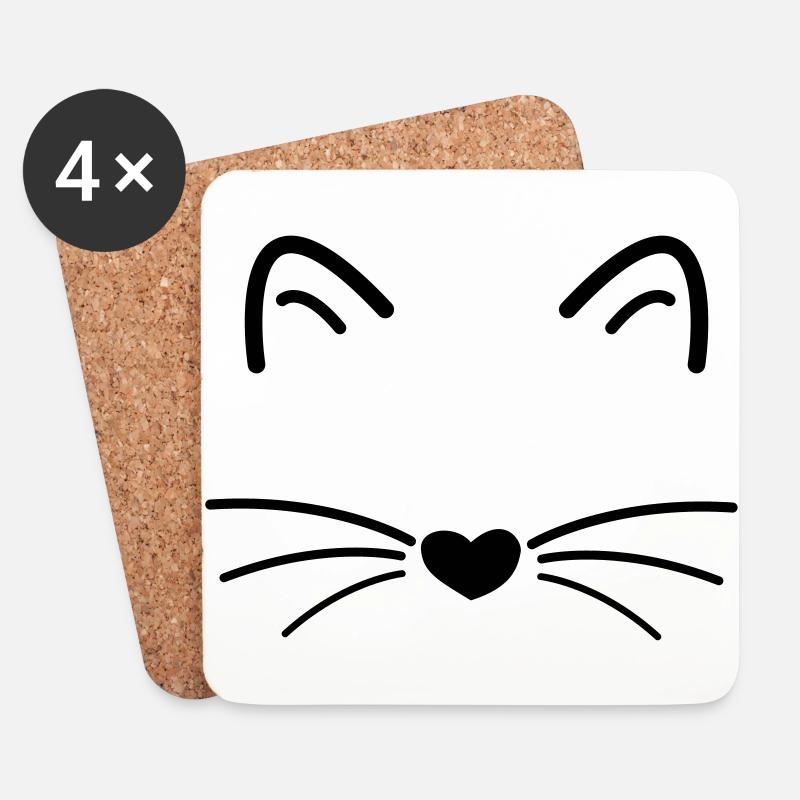 Katzen Geschenk Katzenkopf - Untersetzer (4er-Set) - Weiß