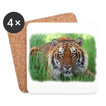 Tiger im Gras - Untersetzer (4er-Set) - Weiß - Vorne