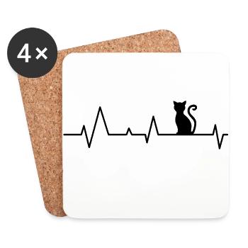 Battement de coeur de chat noir - Dessous de verre (lot de 4) - blanc - Devant