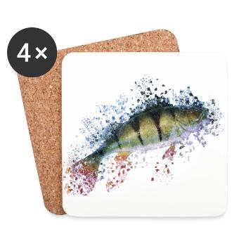Idée cadeau de perche de pêche - Dessous de verre (lot de 4) - blanc - Devant