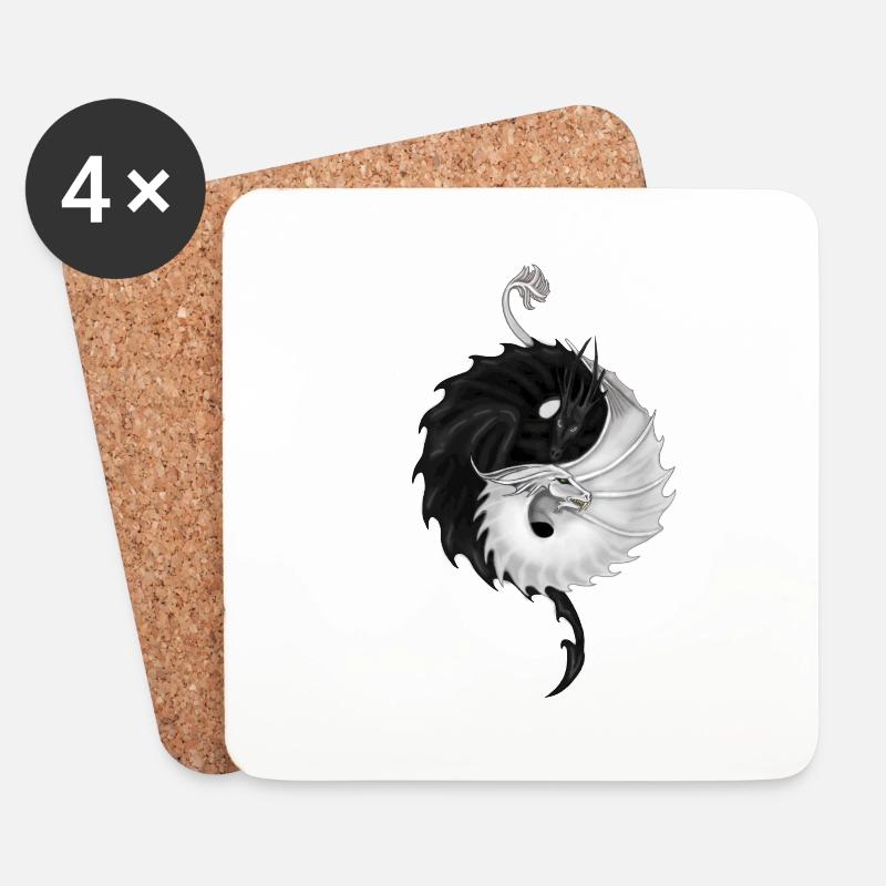 Yin Yang Drachen - Untersetzer (4er-Set) - Weiß