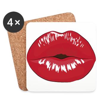 Embrasser la bouche avec du rouge à lèvres - Dessous de verre (lot de 4) - blanc - Devant