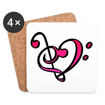 Herz Musik Schlüssel Liebe - Untersetzer (4er-Set) - Weiß - Vorne