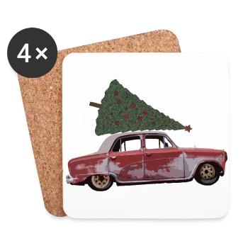 Oldtimer mit Tannenbaum - Untersetzer (4er-Set) - Weiß - Vorne