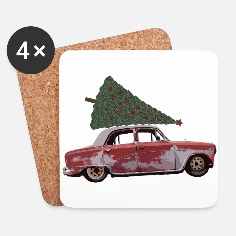 Oldtimer mit Tannenbaum - Untersetzer (4er-Set) - Weiß