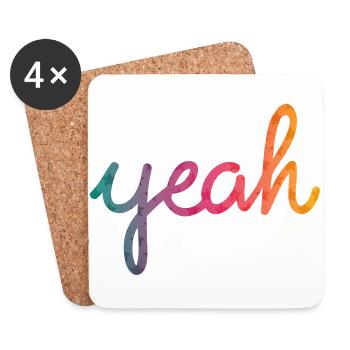 Yeah Typografie Regenbogen - Untersetzer (4er-Set) - Weiß - Vorne