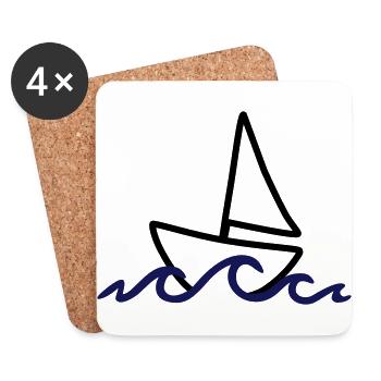 Segeln, Segelboot und Wellen - Untersetzer (4er-Set) - Weiß - Vorne