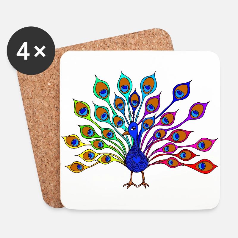 bunter Pfau - Untersetzer (4er-Set) - Weiß