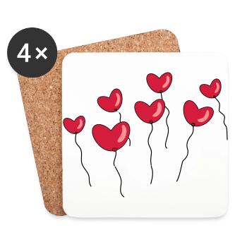 Ballons en forme de cœur - Dessous de verre (lot de 4) - blanc - Devant