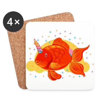 Licorne poisson rouge - Dessous de verre (lot de 4) - blanc - Devant