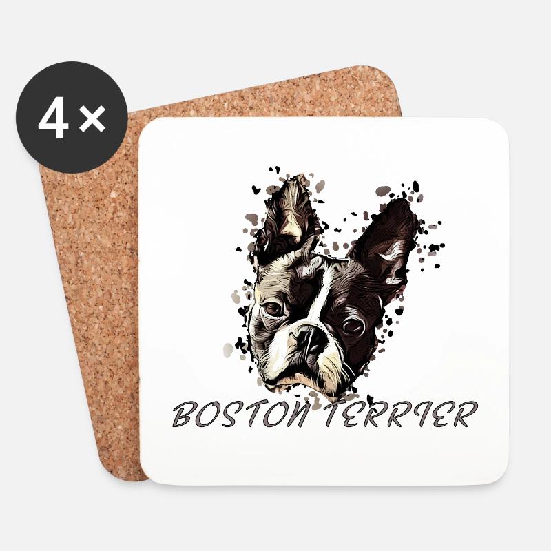 Boston Terrier Comic - Untersetzer (4er-Set) - Weiß