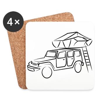 Jeep mit Dachzelt, Dachzeltnomaden - Untersetzer (4er-Set) - Weiß - Vorne