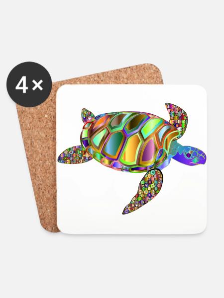 Schildkröte / REGENBOGEN-TURTEL - Untersetzer (4er-Set) - Weiß
