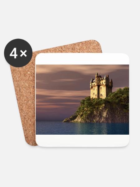 Schottisches Schloss am Meer - Untersetzer (4er-Set) - Weiß