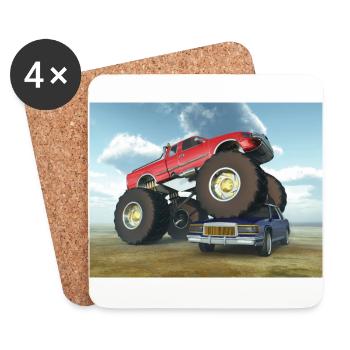 Monster truck runs over a vehicle - Coasters (set of 4) - white - Front