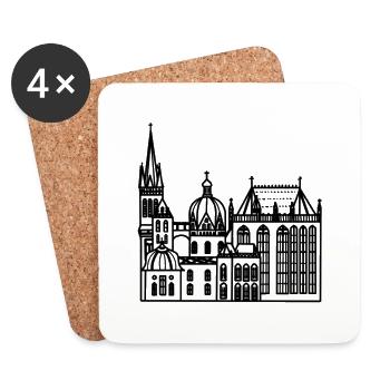 City of Aachen, cathedral, lineart - Coasters (set of 4) - white - Front