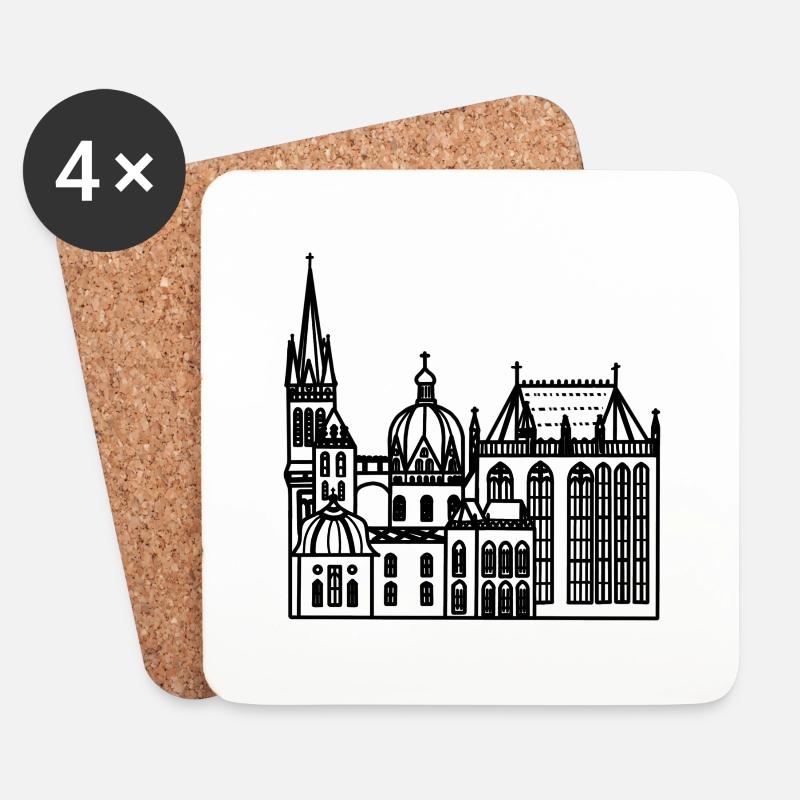 Stadt Aachen, Dom, Lineart - Untersetzer (4er-Set) - Weiß
