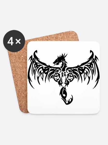 Dragon Tribal - Untersetzer (4er-Set) - Weiß