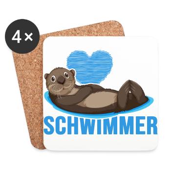 Schwimmer "Otter liebt schwimmen" Schwimmhalle - Untersetzer (4er-Set) - Weiß - Vorne