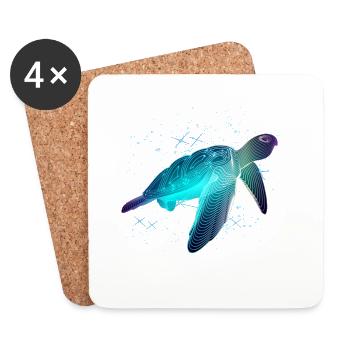 Tortue avec des étoiles - Dessous de verre (lot de 4) - blanc - Devant