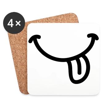 Smiley Grinsen Zunge - Line - Untersetzer (4er-Set) - Weiß - Vorne