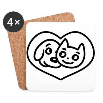 Amour de chien de chat - ligne - Dessous de verre (lot de 4) - blanc - Devant