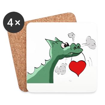 Drache mit Herz - Untersetzer (4er-Set) - Weiß - Vorne
