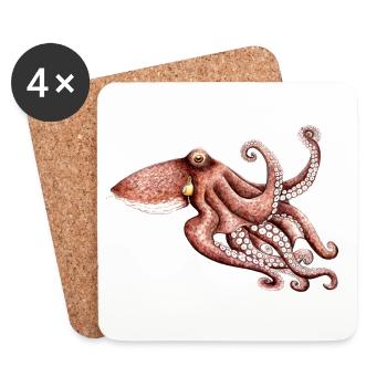 Octopus - Octopus vulgaris - Octopus Poulpe Pieuvre - Untersetzer (4er-Set) - Weiß - Vorne