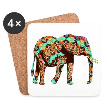 Indischer Elefant Mandala Muster - Untersetzer (4er-Set) - Weiß - Vorne