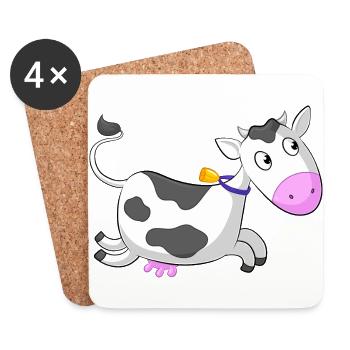 Galloping cartoon cow - Coasters (set of 4) - white - Front