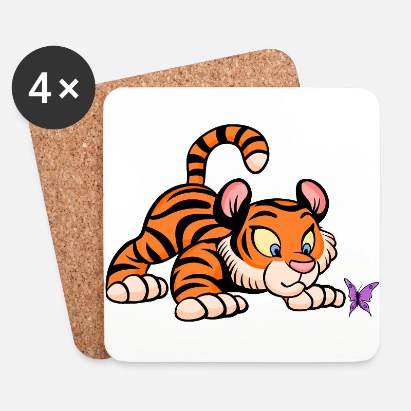 Baby-Tiger mit Schmetterling - Untersetzer (4er-Set) - Weiß