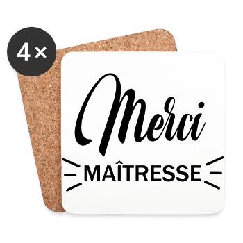 Merci Maîtresse, cadeau fin d'année pour maîtresse - Dessous de verre (lot de 4) - blanc - Devant