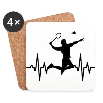 Badminton Racket Racketlon Shuttlecock - Coasters (set of 4) - white - Front