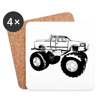 Monster truck, véhicule tout-terrain, pick-up, fourgonnette - Dessous de verre (lot de 4) - blanc - Devant