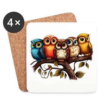 Cooles buntes Eulen Motiv - 5 Eulen - Untersetzer (4er-Set) - Weiß - Vorne