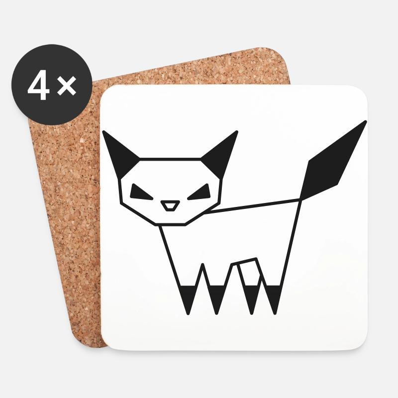 Geometrische Katze - Untersetzer (4er-Set) - Weiß