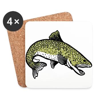 Hecht Fisch Fischer Angler Wildtier Flossen Ahoi - Untersetzer (4er-Set) - Weiß - Vorne